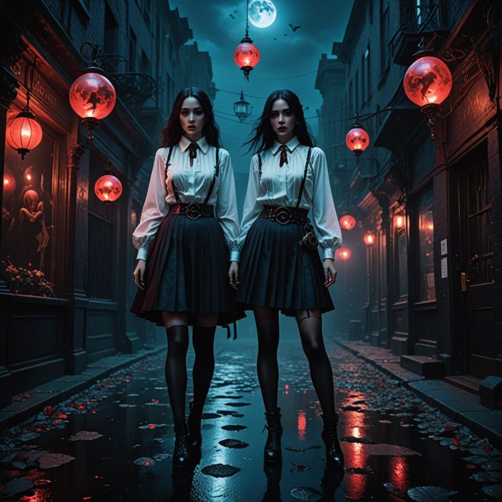 Pisces Zodiac Concept Art: Gothic Fantasy Duo