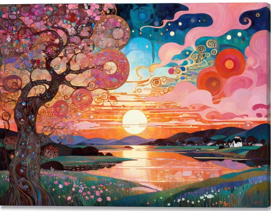 Intricate Golden Hour D&D Character in Baby Pink Liquid Ink