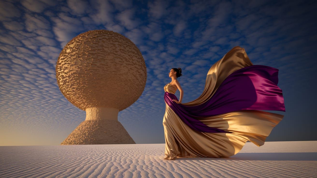 Woman in Flowing Skirt at Egyptian White Desert