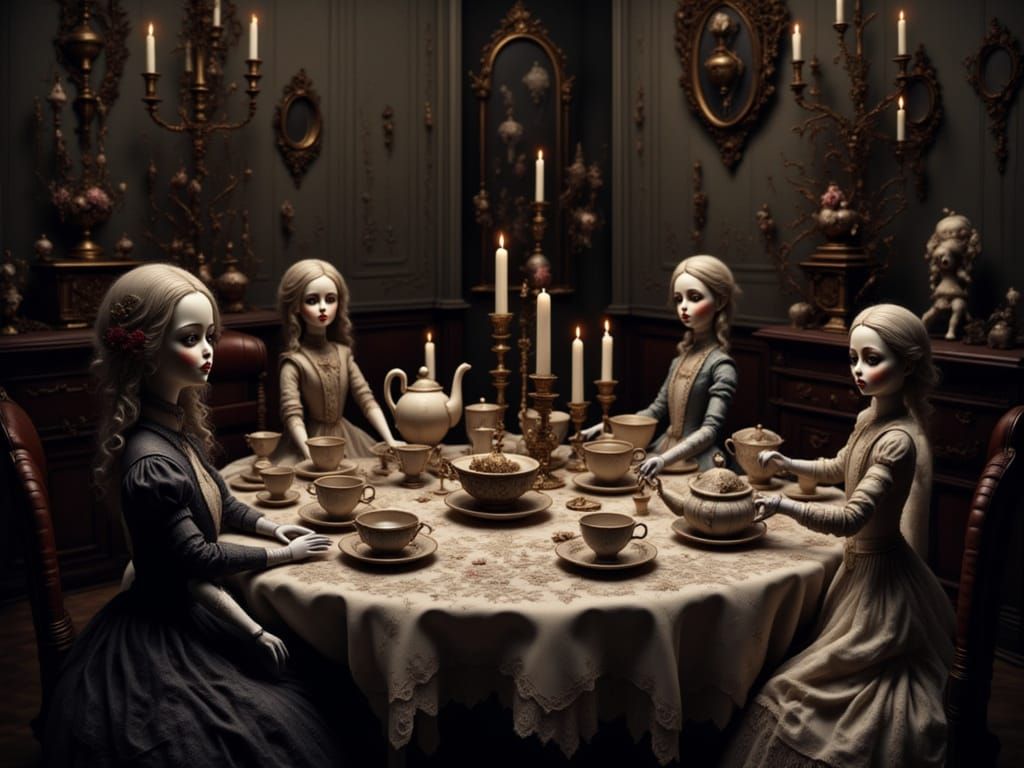 Eerie Gothic Dolls in Dim Candlelight