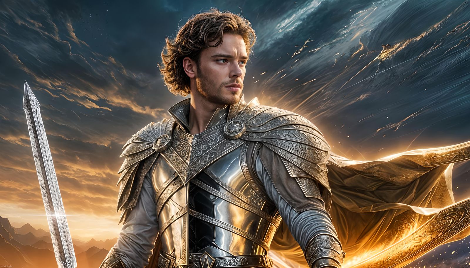 Young Warrior in Silver Armor with Falcon