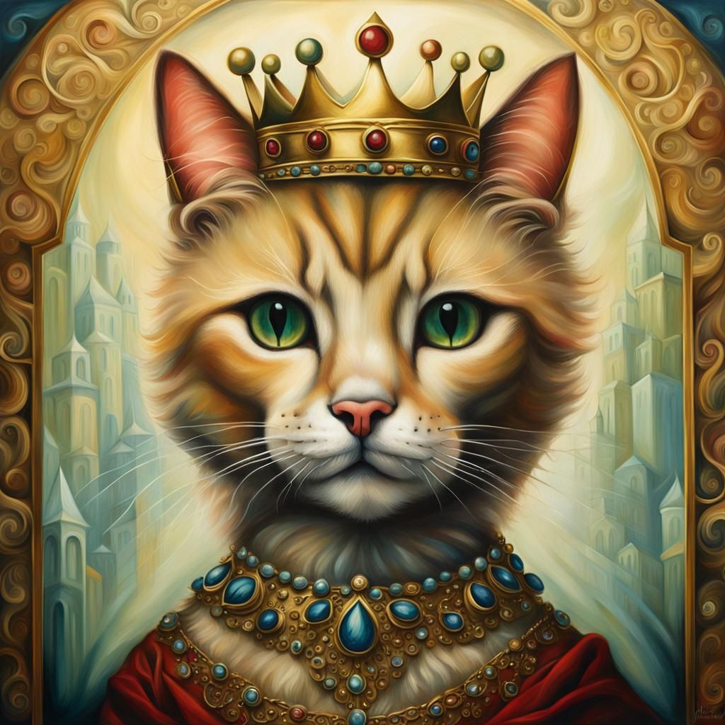 Cat Princess Portrait in Oil Paint Style