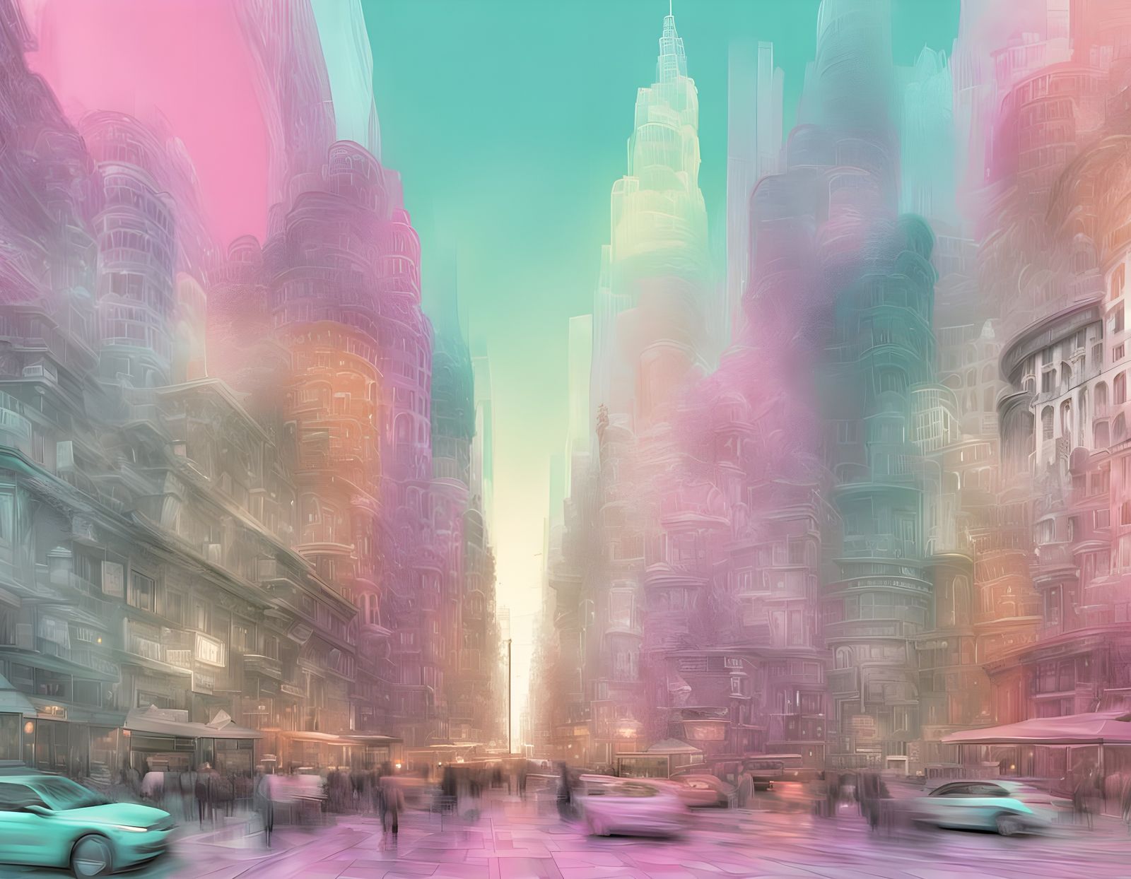 Vibrant Glitch Art Cityscape Panorama