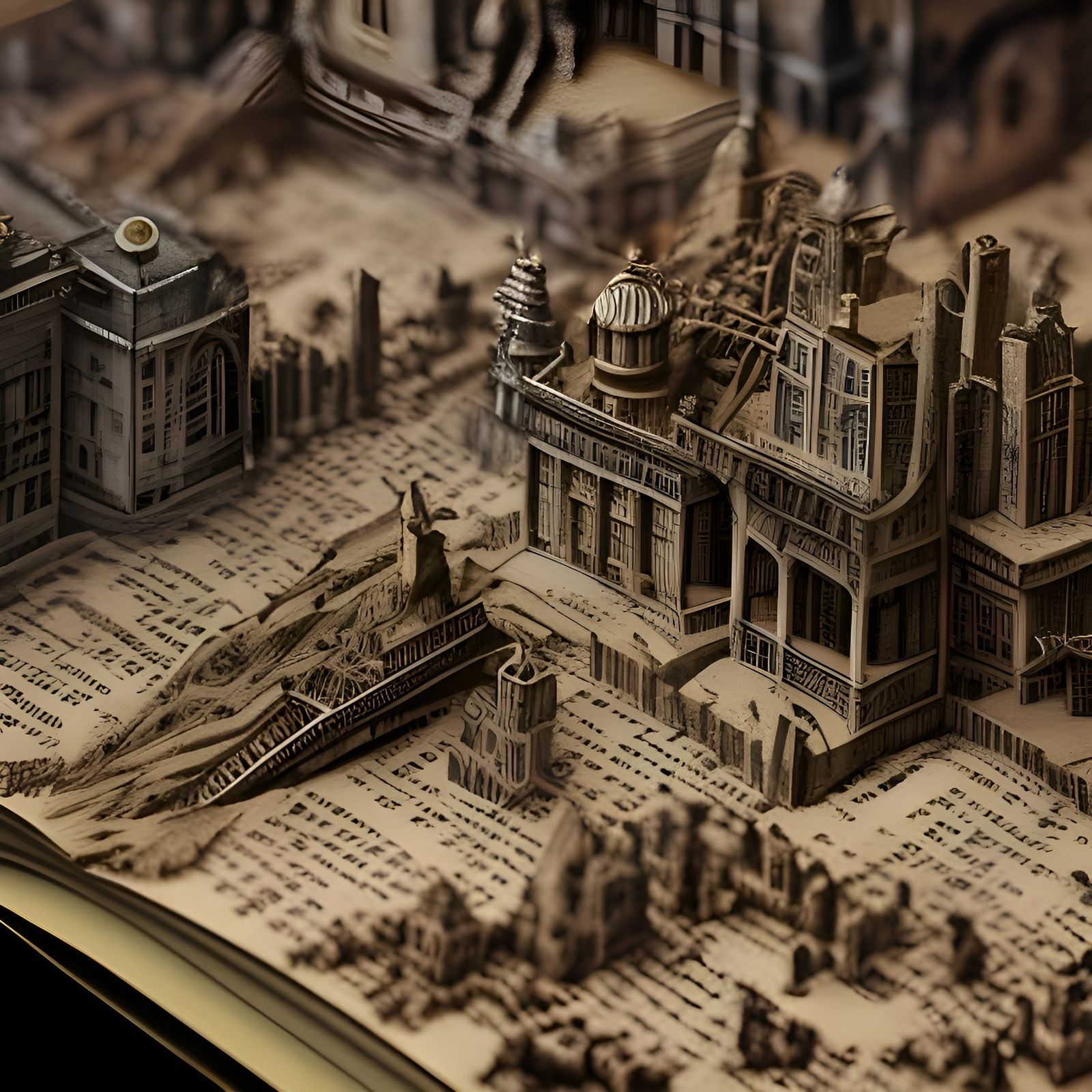 Captivating Paper Sculpture City Emerging from Book