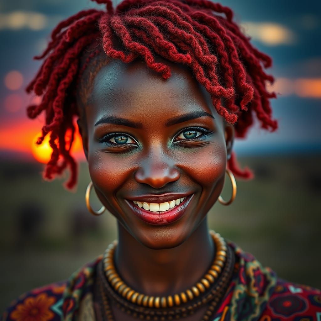 African Beauty in Sunset Savanna