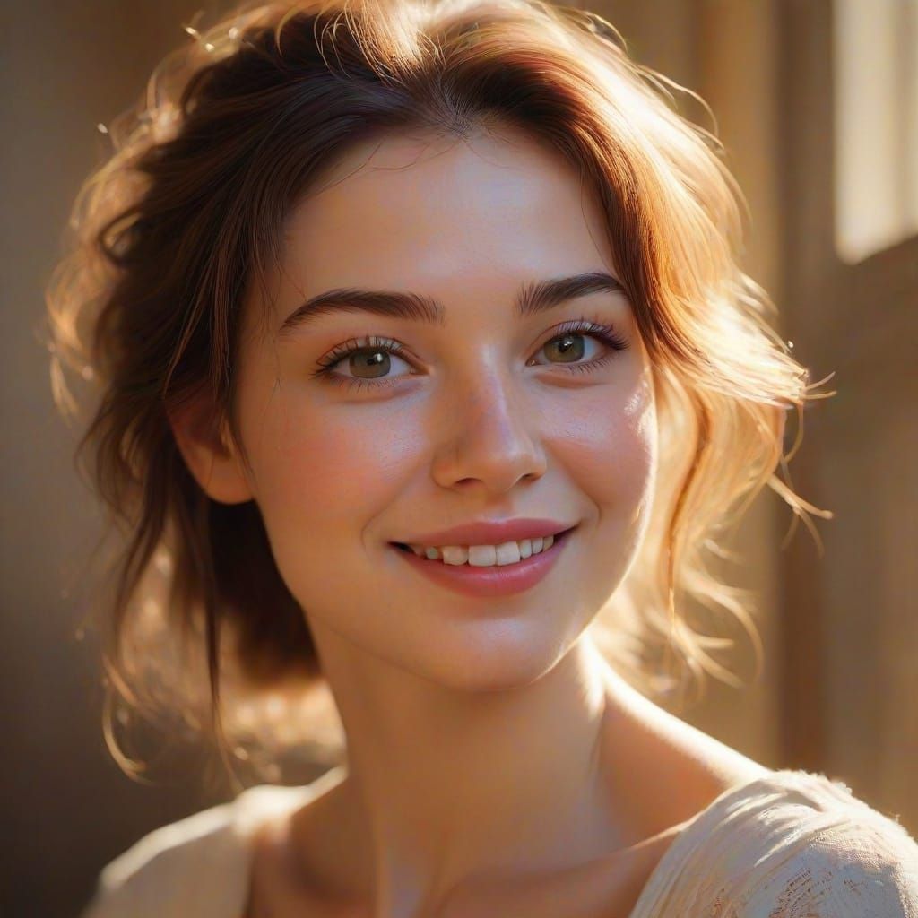 Impressionist Woman Portrait with Soft Golden Light