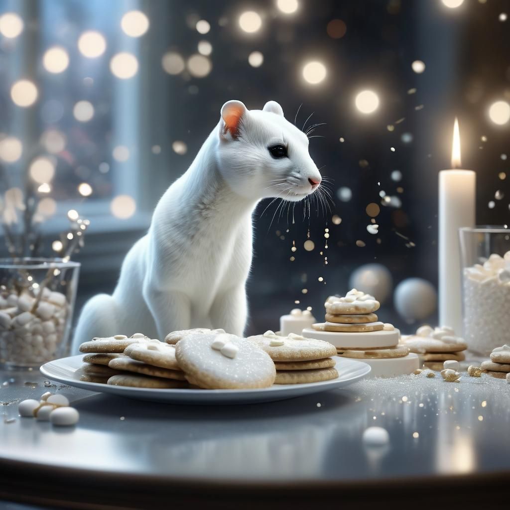 Elegant Ermine with White Chocolate in 3D Digital Art