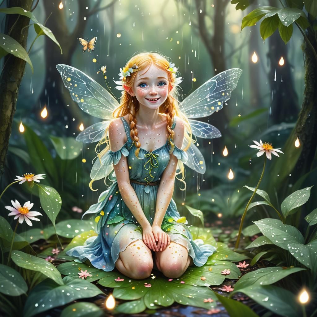 Laughing Irish Fairy in a Tropical Forest
