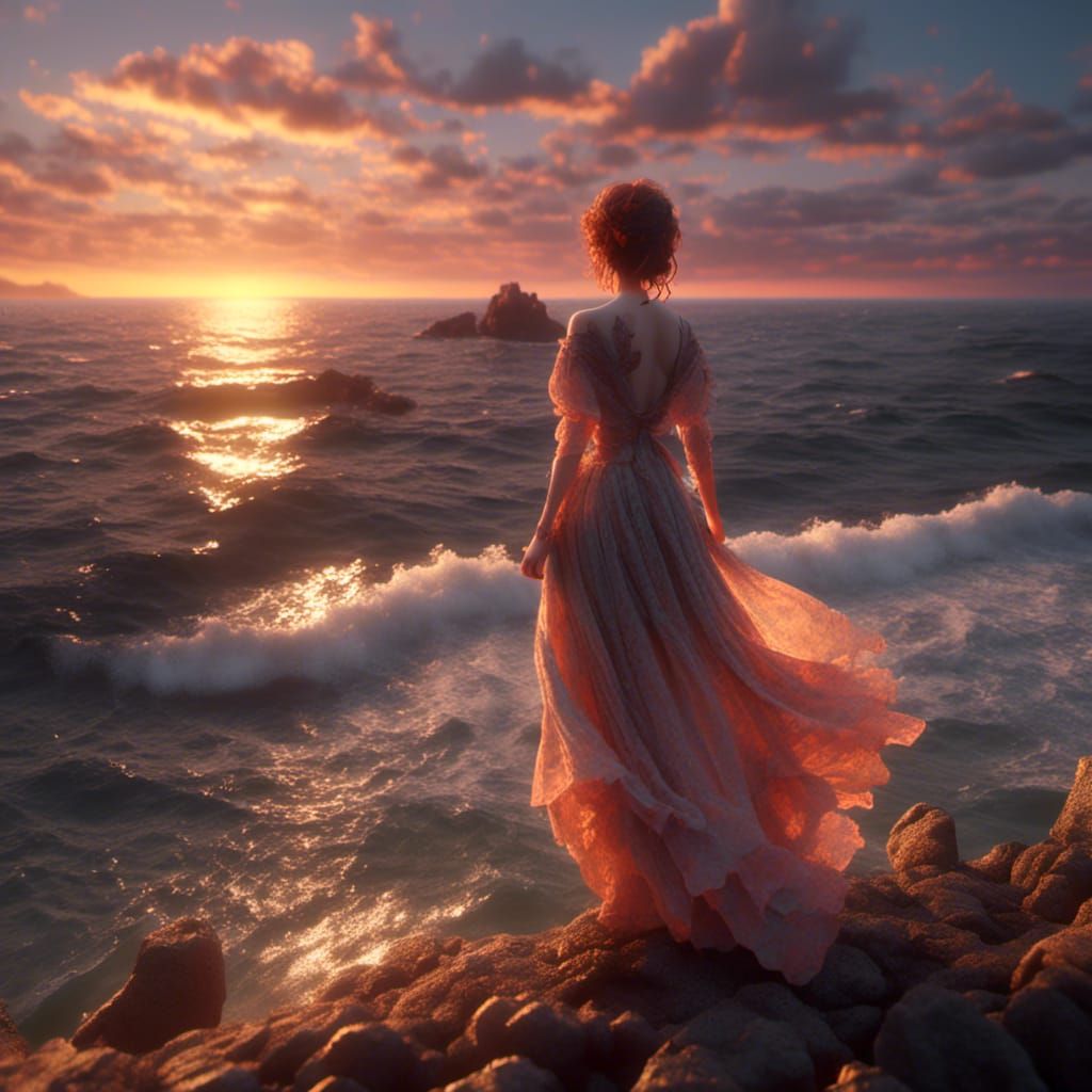 Sunset Silhouette: Detailed Fantasy Art in 8k