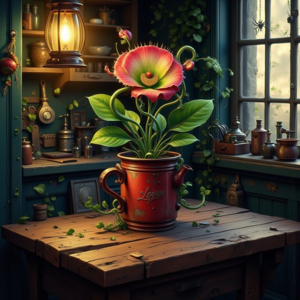 Whimsical Venus Flytrap with Petal Teeth from Coffee Can