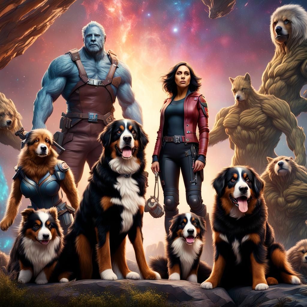 Bernese Mountain Dog with Guardians of the Galaxy