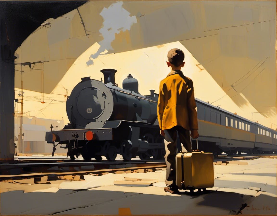 Boy in Golden Light at Train Yard
