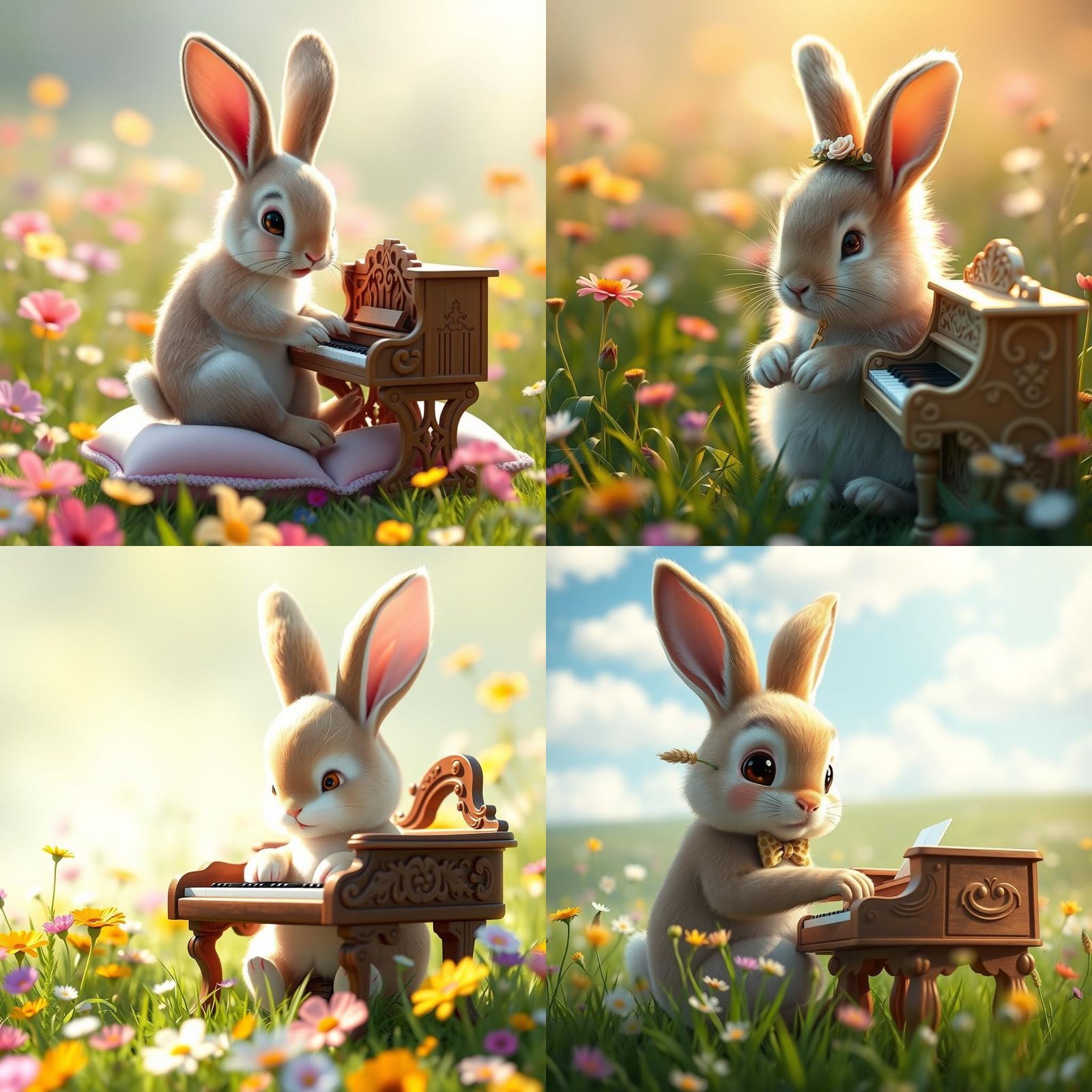 Fluffy Bunny Plays Piano in Anime Style