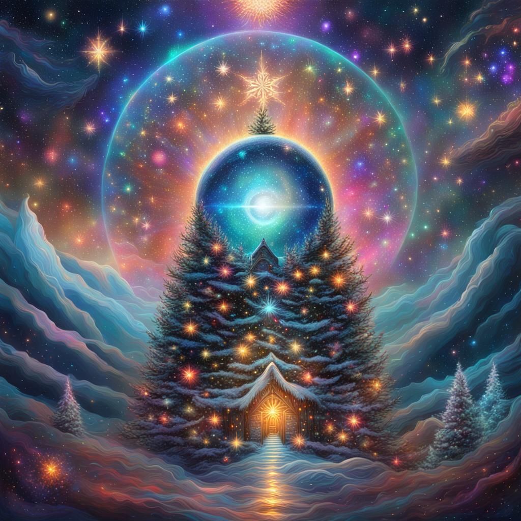 Astral Christmas Dream: Holographic Cosmic Illustration
