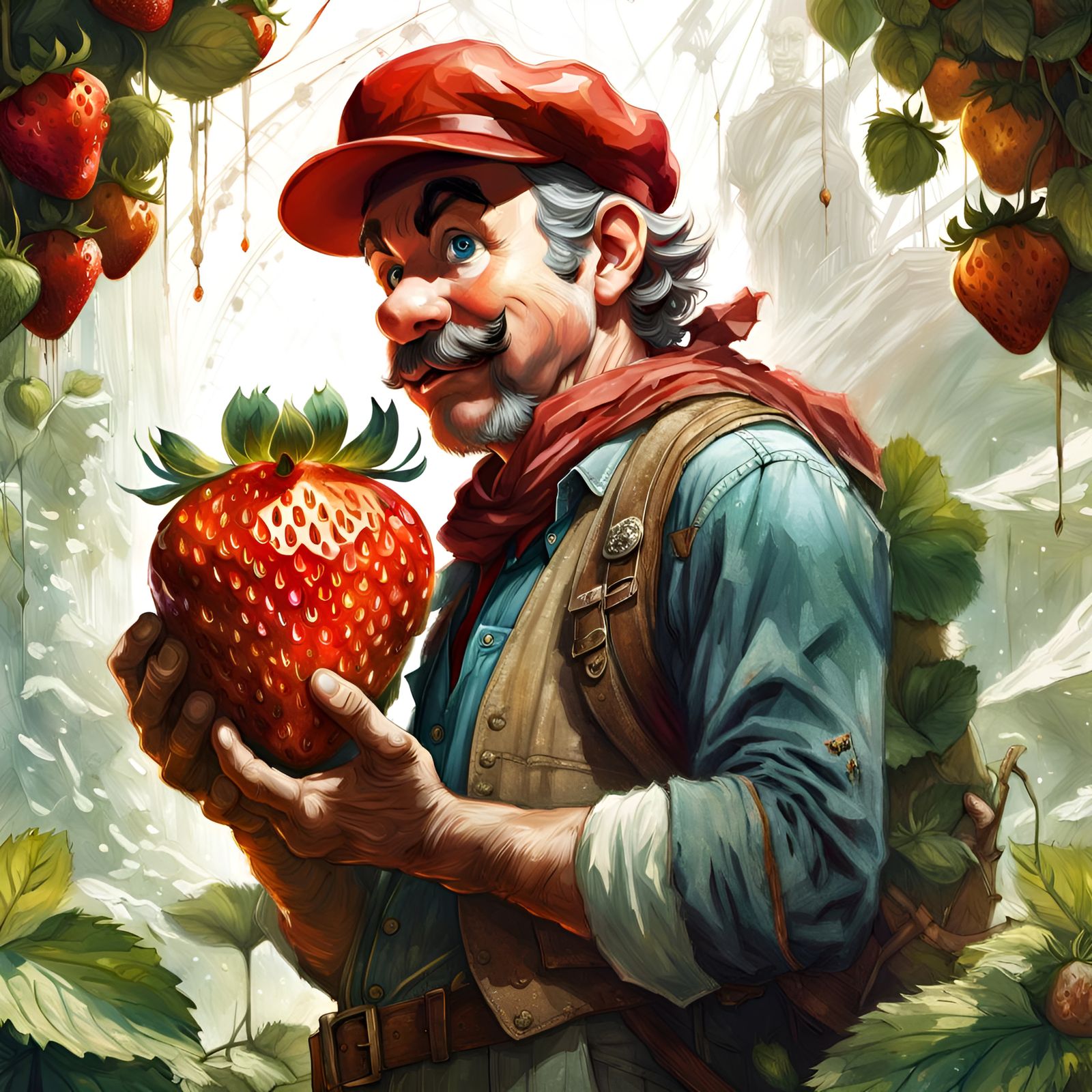 Mario Hugs Strawberry: Digital Illustration in 3D