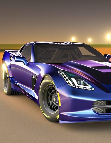 Corvette on NASCAR Track at Night in Cyberpunk Style