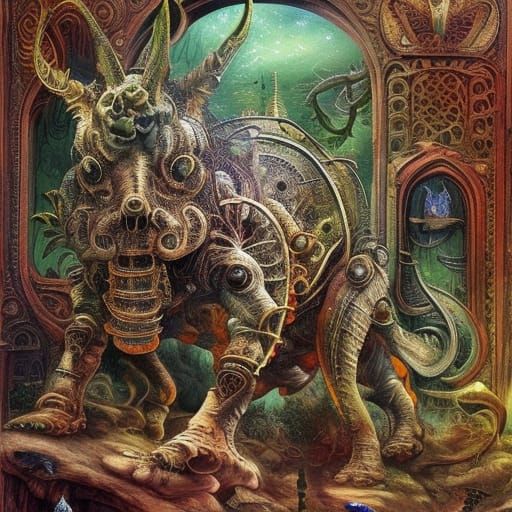 Steampunk Rhinoceros Masterpiece in Gothic Style
