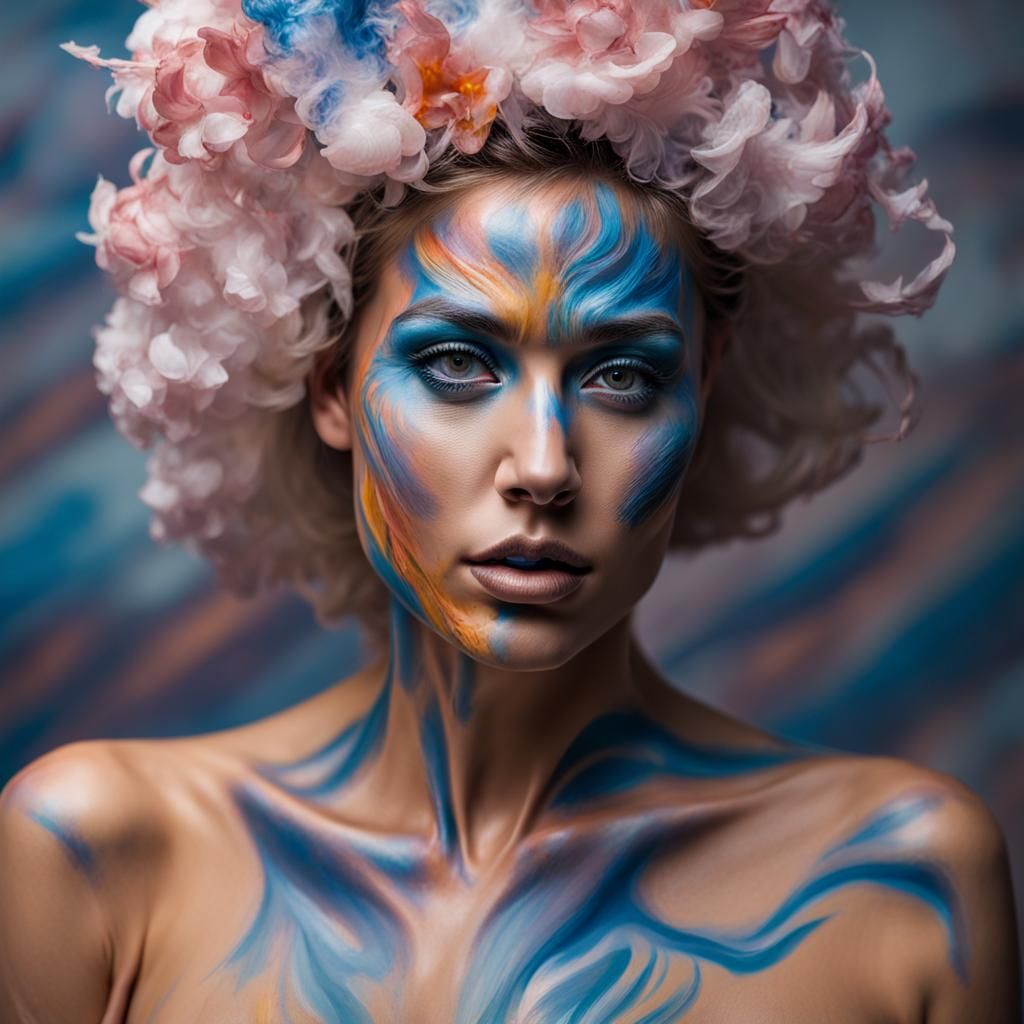 Ecstatic Woman Reveals Painted Body in Portrait