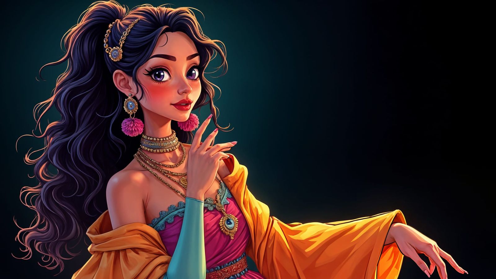 Cartoon Woman Portrait in Flat Style