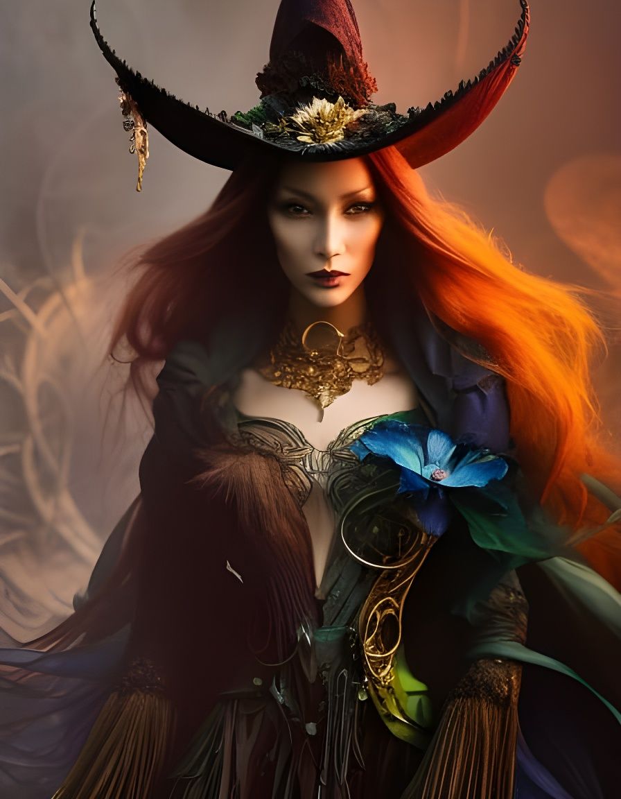 Intricate Flower Wizard Warlock Portrait in Fantasycore Styl...