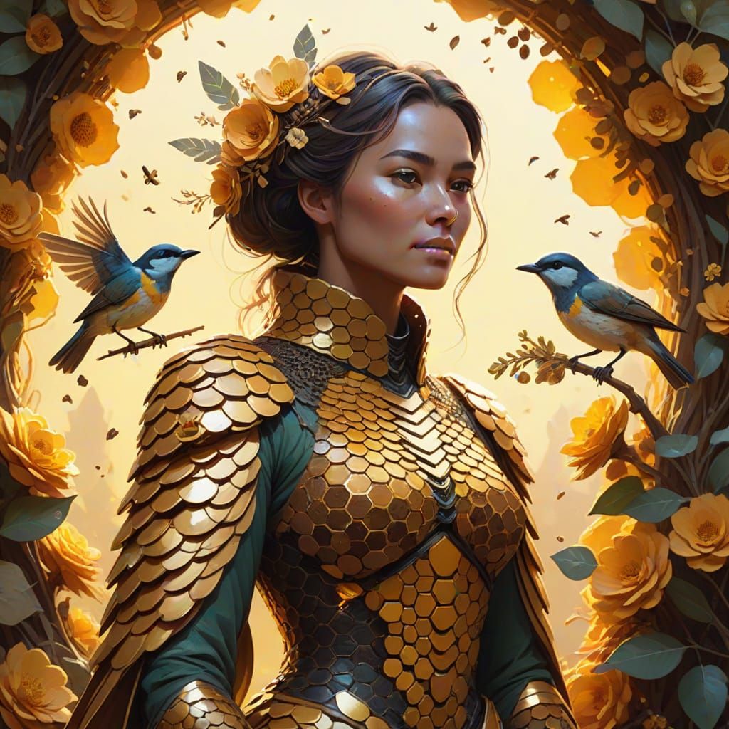Bird Woman in Hive Clothing: Vibrant Digital Art