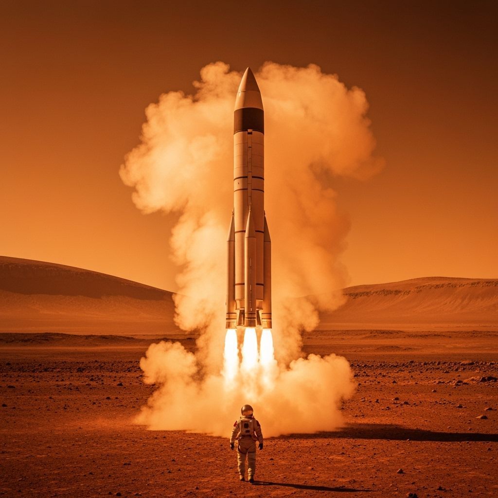 Astronaut's Martian Rocket Run: Retro Sci-Fi Art