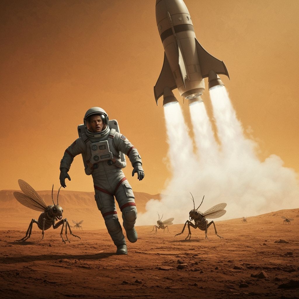 Astronaut Fleeing Aliens on Mars: Retro-Futuristic Sci-Fi