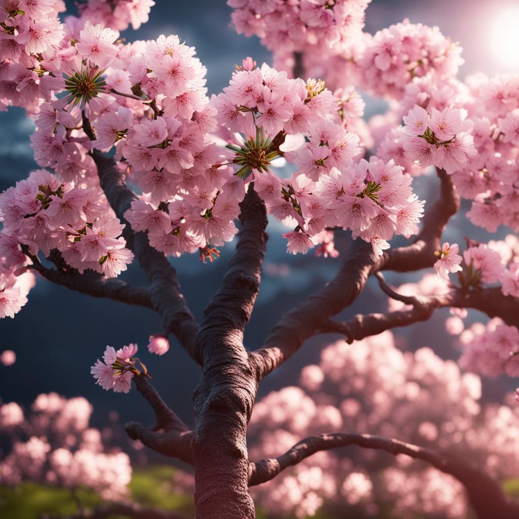 Detailed Matte Painting of Cherry Blossoms