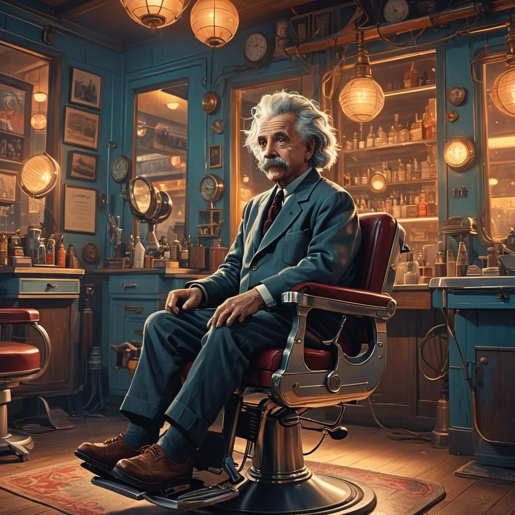 Einstein in Barber Chair: Syd Mead Style