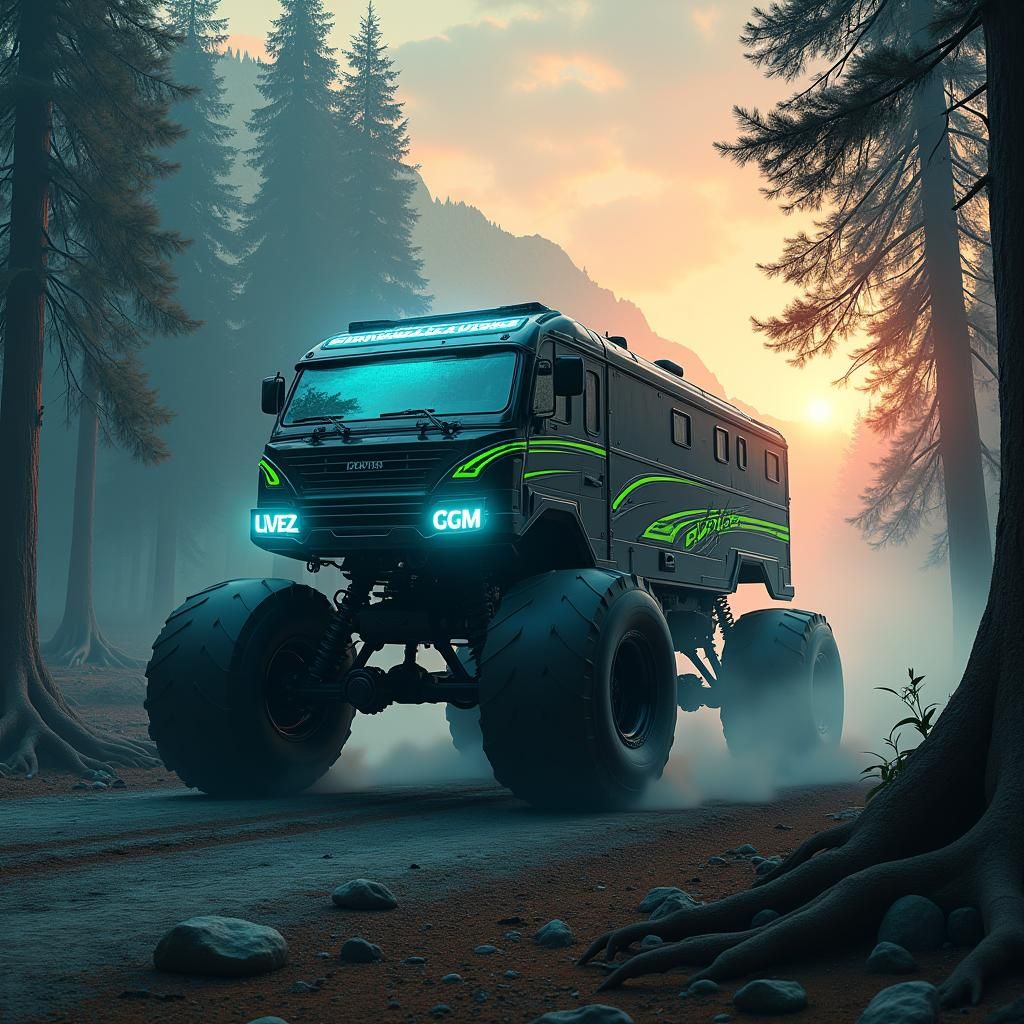 Armored Motorhome in Mystical Forest, Matte Painting