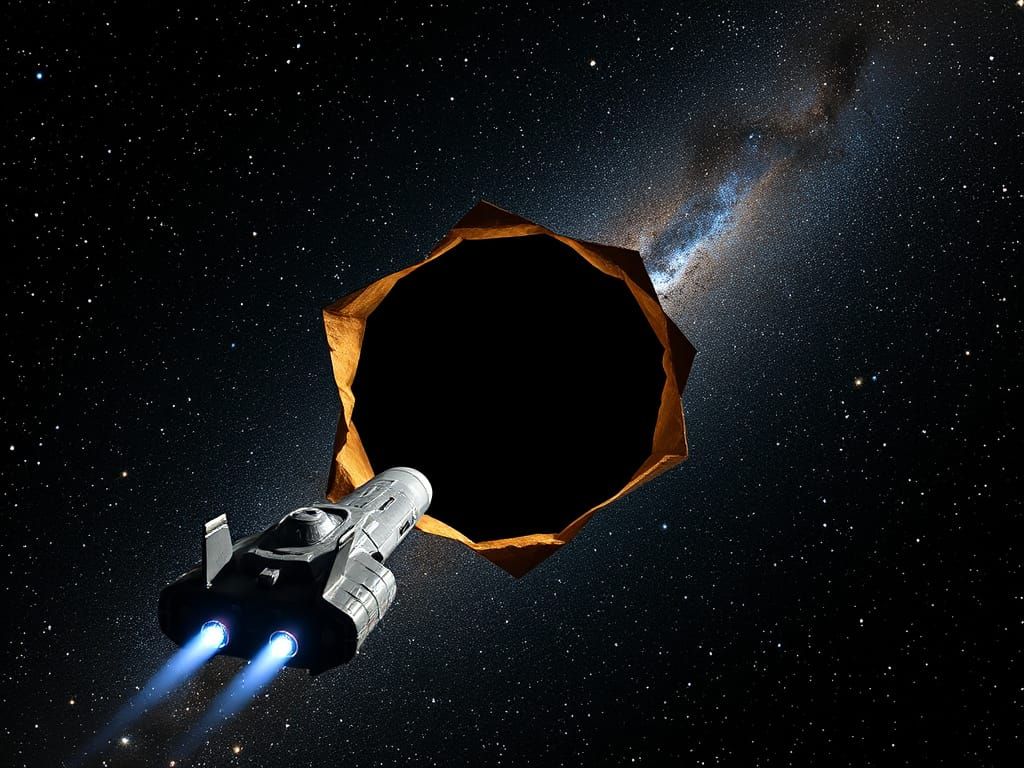 Spacecraft Approaches Cosmic Vortex in Starry Skies