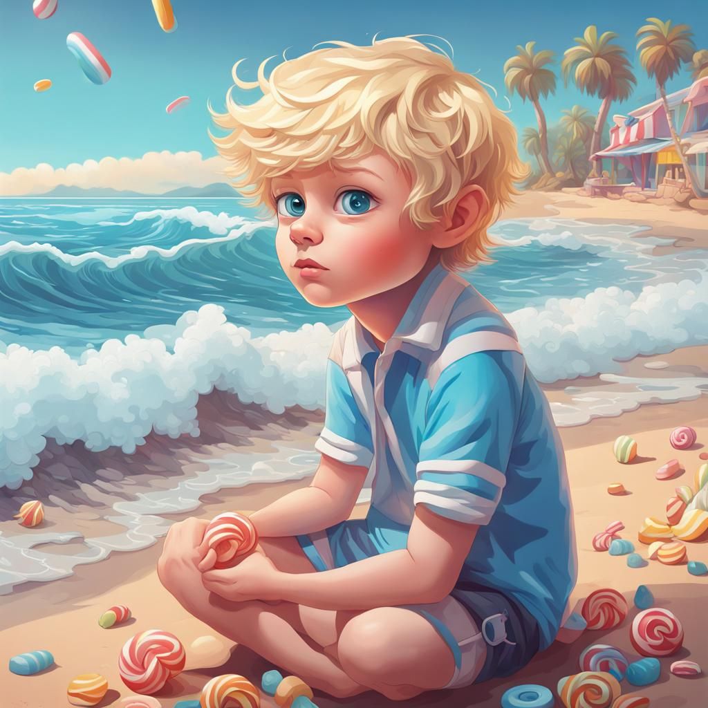 Boy on Beach: Candyland Art Style