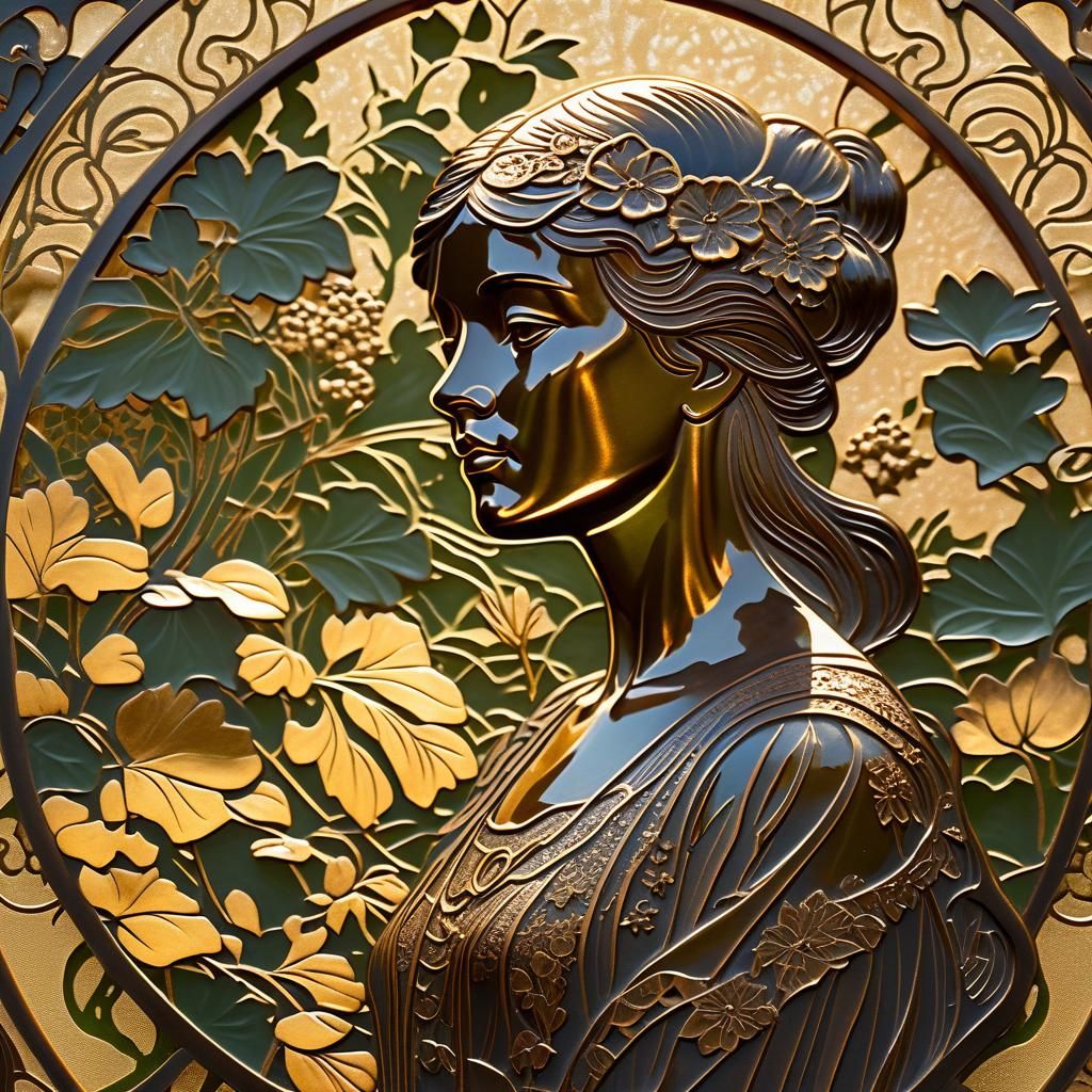 Art Nouveau Bronze Lady in Lush Garden