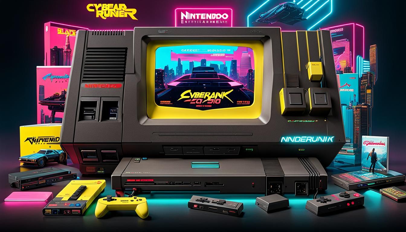 Cyberpunk Nintendo Entertainment System with Neon Lights