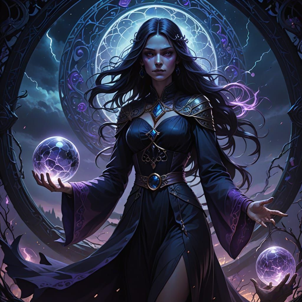 Mystical Witch with Crystal Ball in Dramatic Fantasy Art
