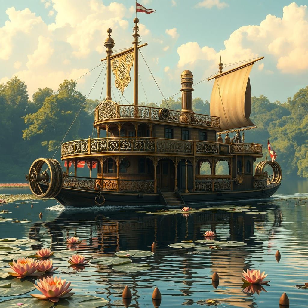 Majestic Houseboat in Victorian Steampunk Style