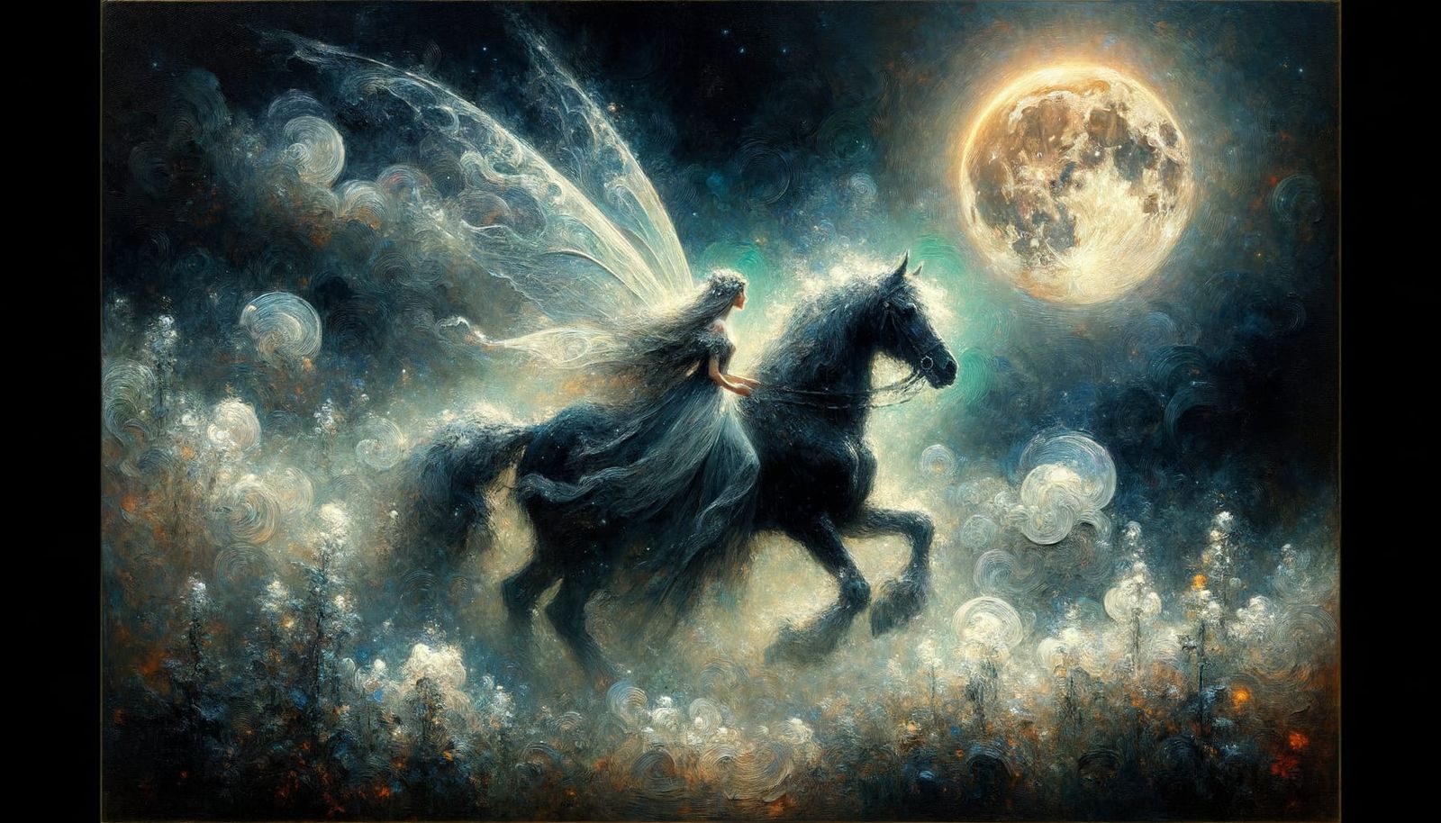 Ethereal Fairy's Midnight Ride: A Post-Impressionistic Gouac...