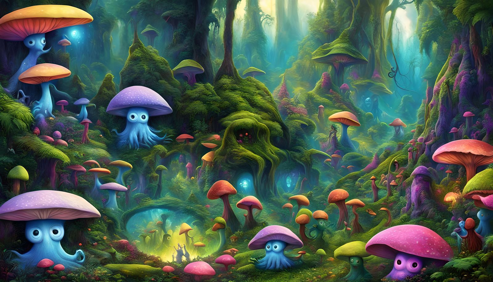 Mushroom Gods in a Fantasy Jungle, Froud Style