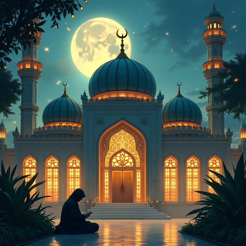Serene Ramadan Mosque Under Agar Bati Moonlight