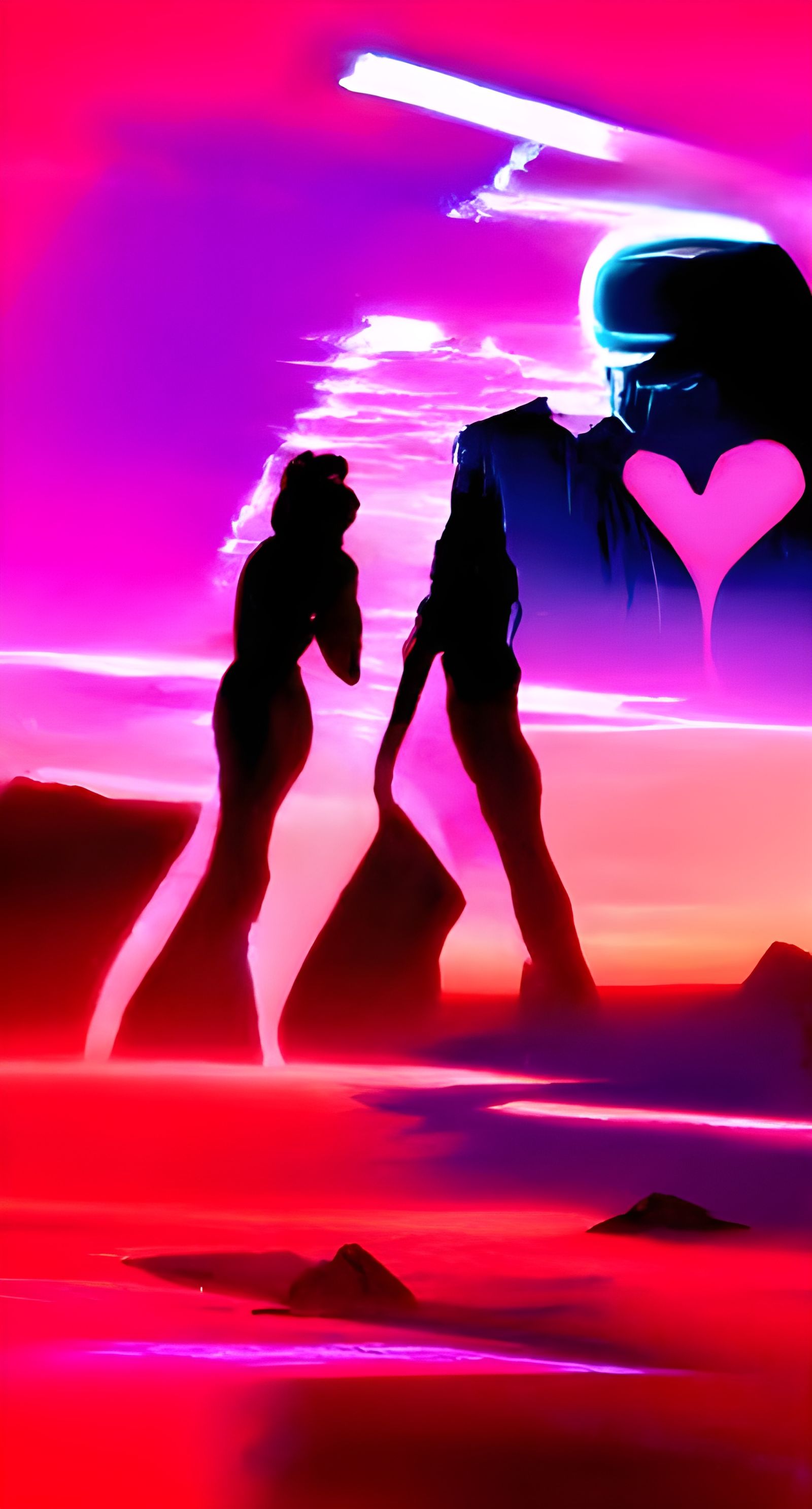 Synthwave Neon Soulmates in Retro Style