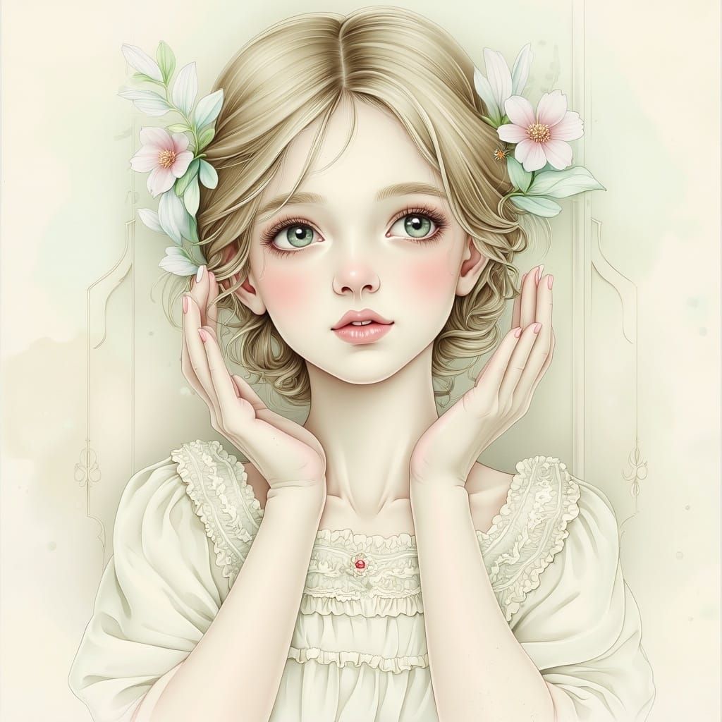 Enchanting Pastel Portrait of a Dreamy Woman in a Whimsical....