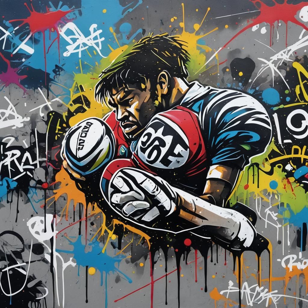 Rugby Ticket Exchange in Graffiti Street Art Style