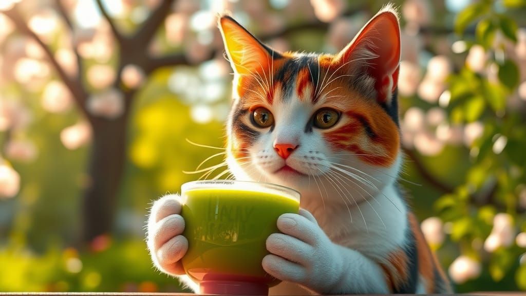 a chubby kitty with matcha