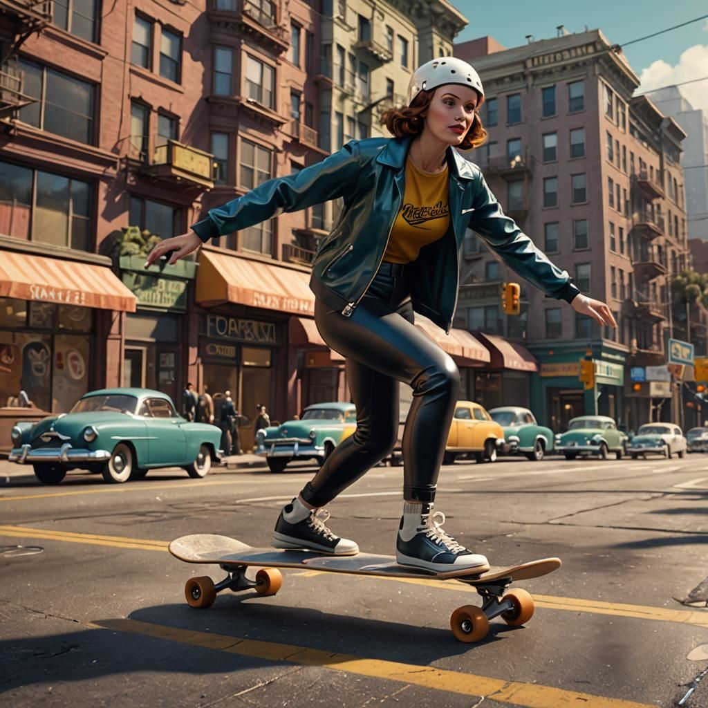 Skateboarder in 1950s San Francisco: Fantasy Concept Art