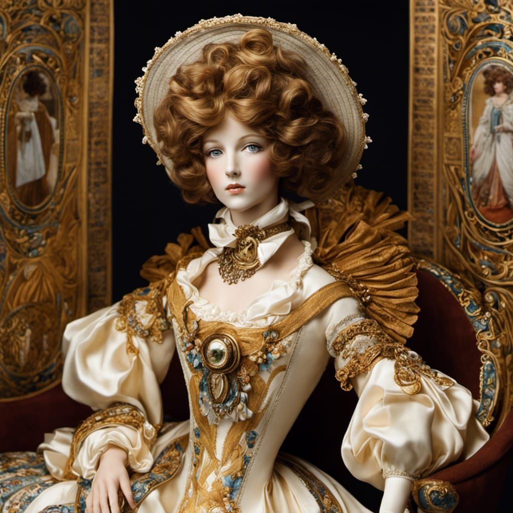Sarah Bernhardt Porcelain Doll in Art Nouveau Style
