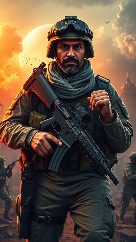 Hyperrealistic Indian Soldier in Combat Fatigues