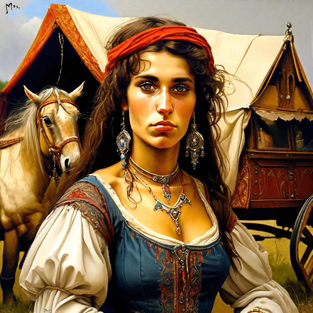 Medieval Gypsy Caravan Portrait in Symbolist Style