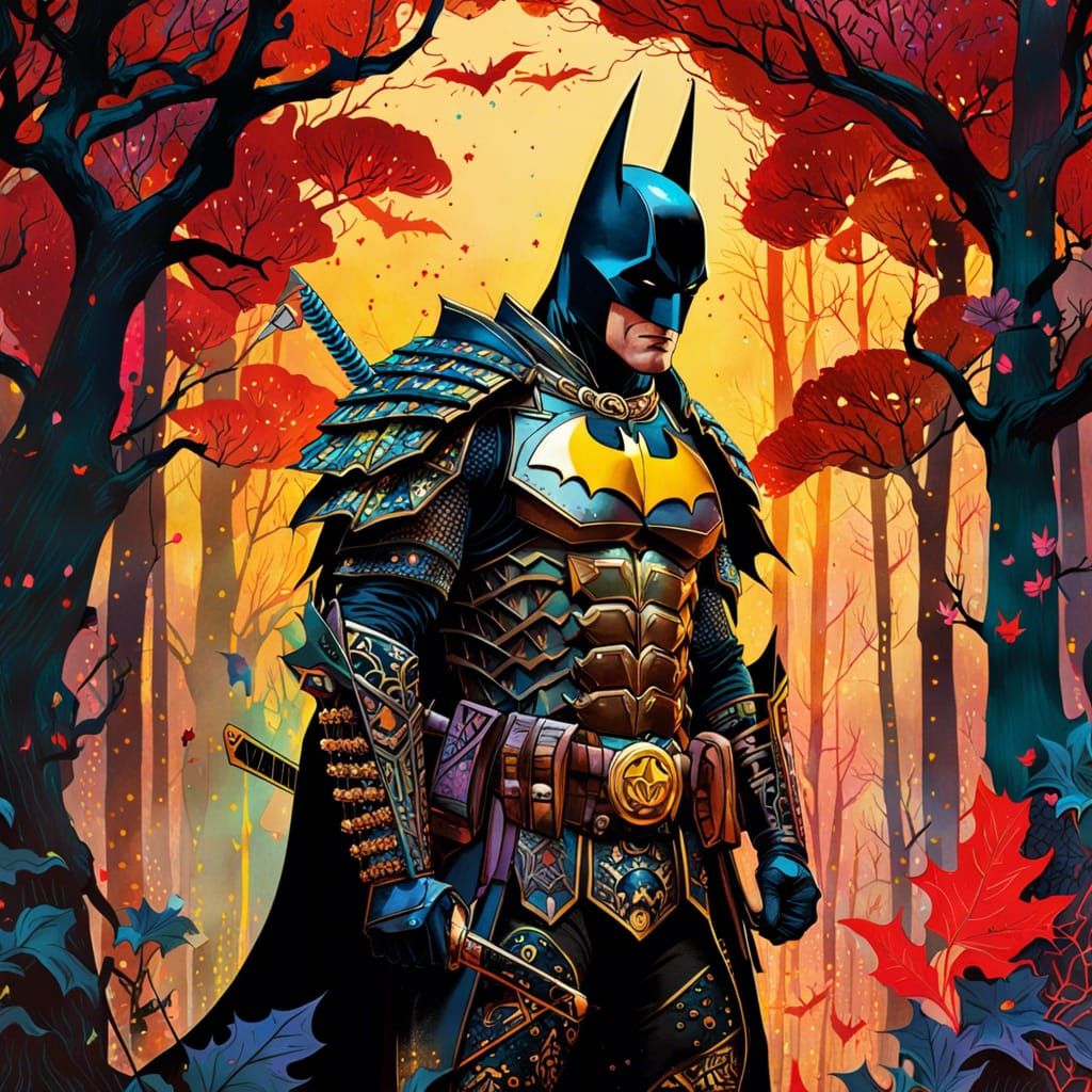 Batman as Samurai in Watercolor Style