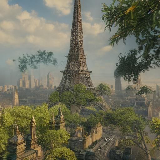 Magical Eiffel Tower Concept Art in Matte Painting Style
