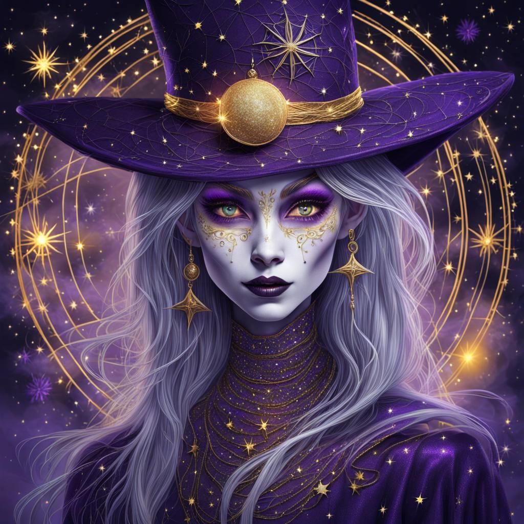 Slender Silver Witch with Golden Eyes in Surreal Style
